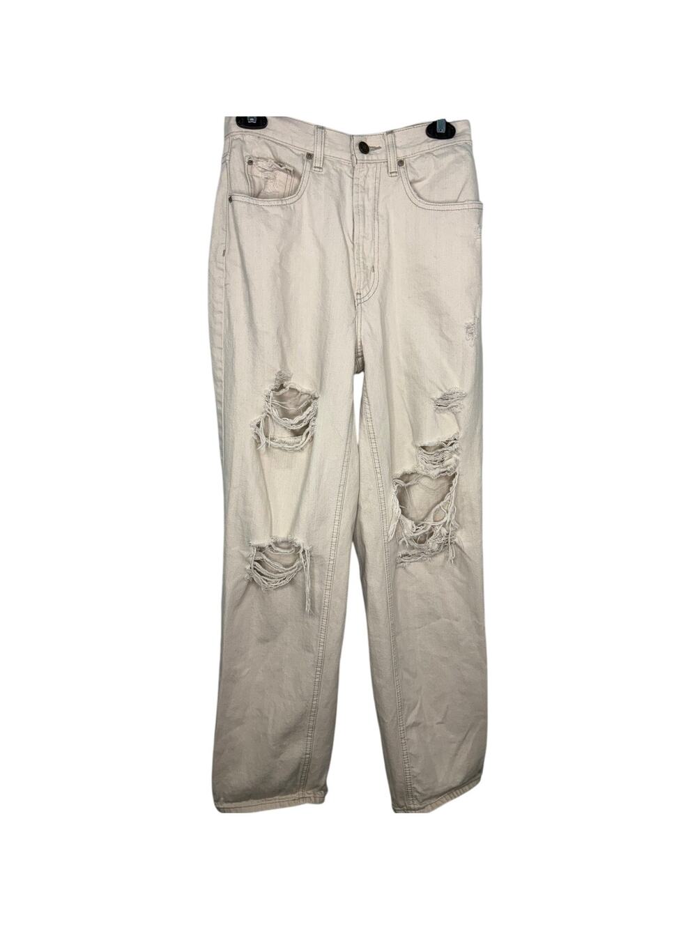 BDG High Rise Baggy Distressed Denim Jeans Cream Size 27 Urban Outfitters